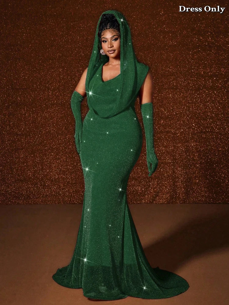 Plus Size Waistband Hot Gold Fish Tail Swing Long Solid Colour Fishtail Slim Dress