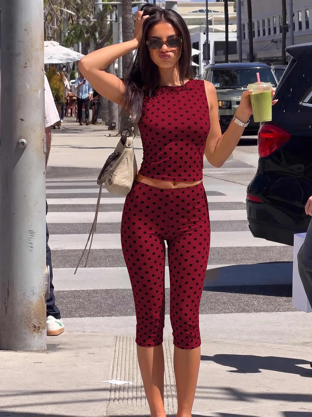 Dulce Polka Dot Casual Backless Two Piece Sets