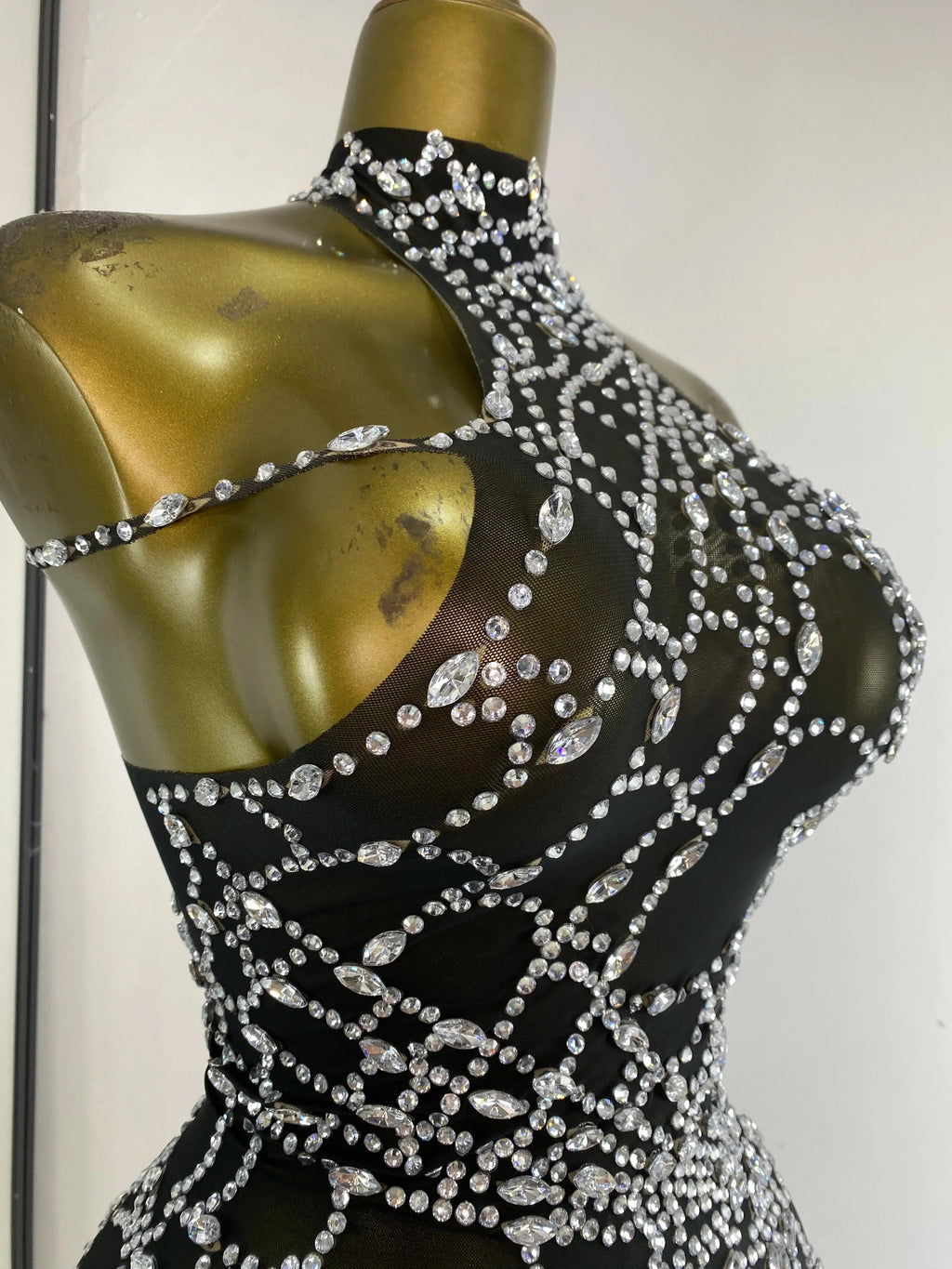 Gettysburg Club Party Punk Style Spider Rhinestones Mesh Asymmetric Dress