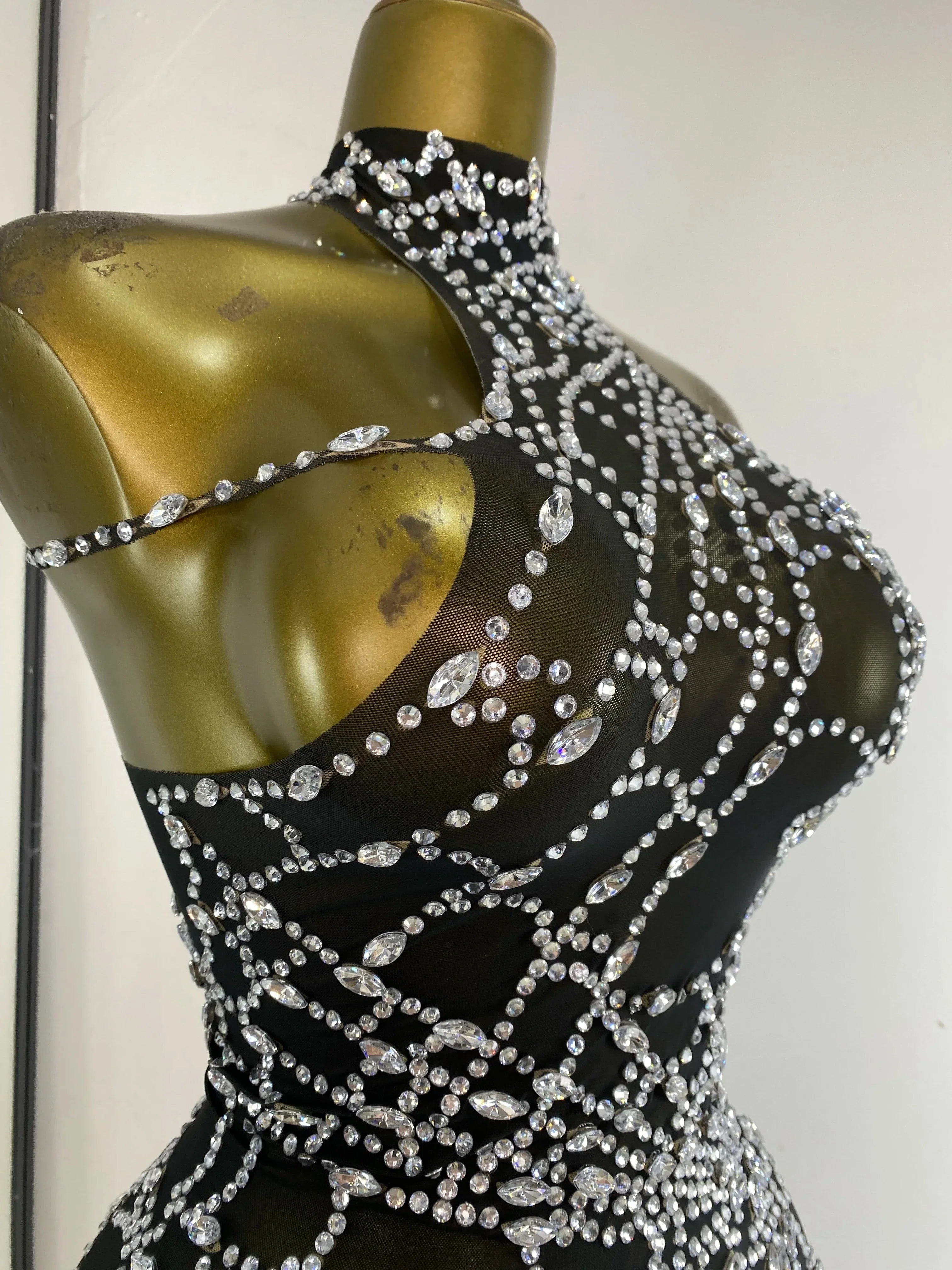 Gettysburg Club Party Punk Style Spider Rhinestones Mesh Asymmetric Dress