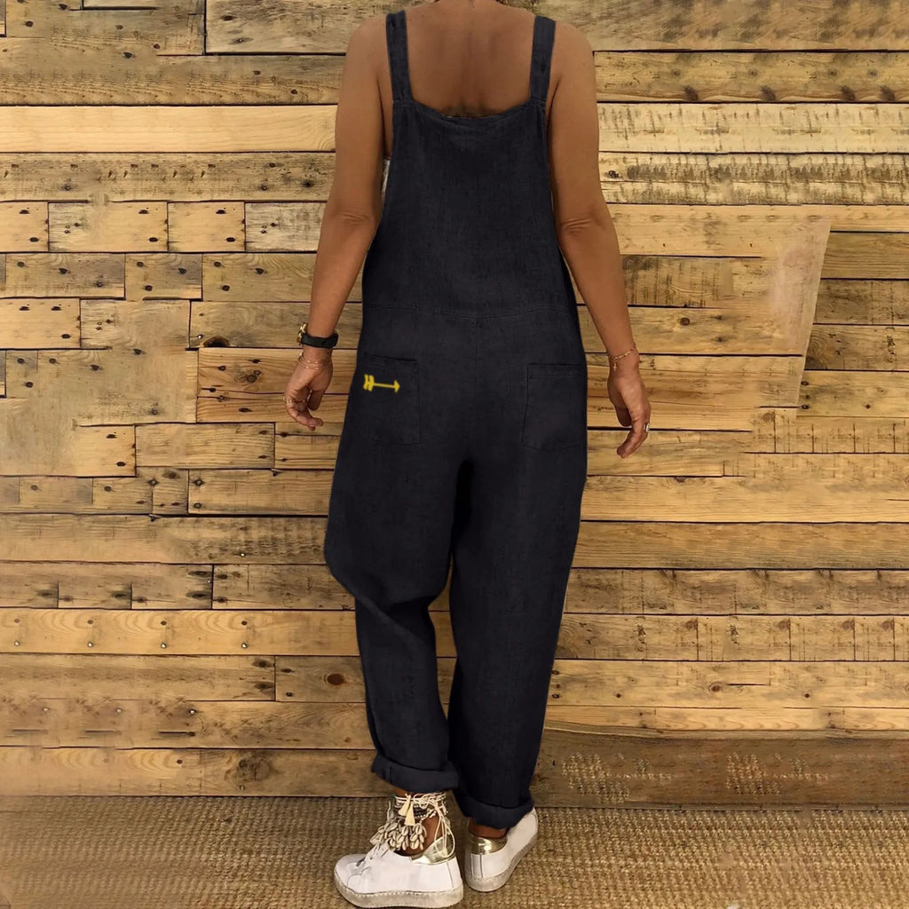 Women Plus Size Overalls Jumpsuits Casual Solid Loose Dungarees Retro Fashion