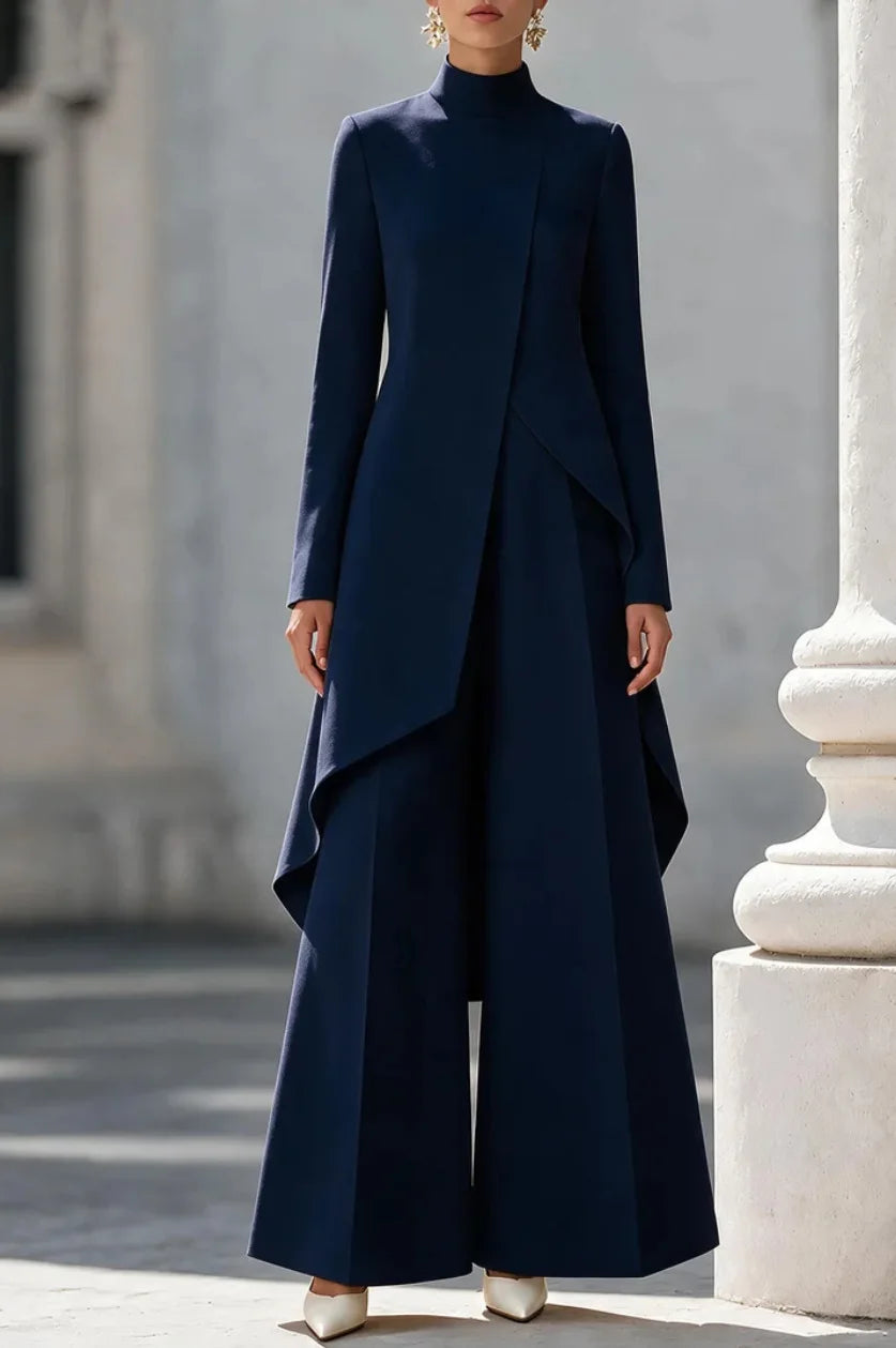 Nina Long Sleeve Asymmetric Draped Two Piece Sets
