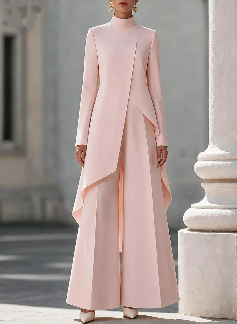 Nina Long Sleeve Asymmetric Draped Two Piece Sets