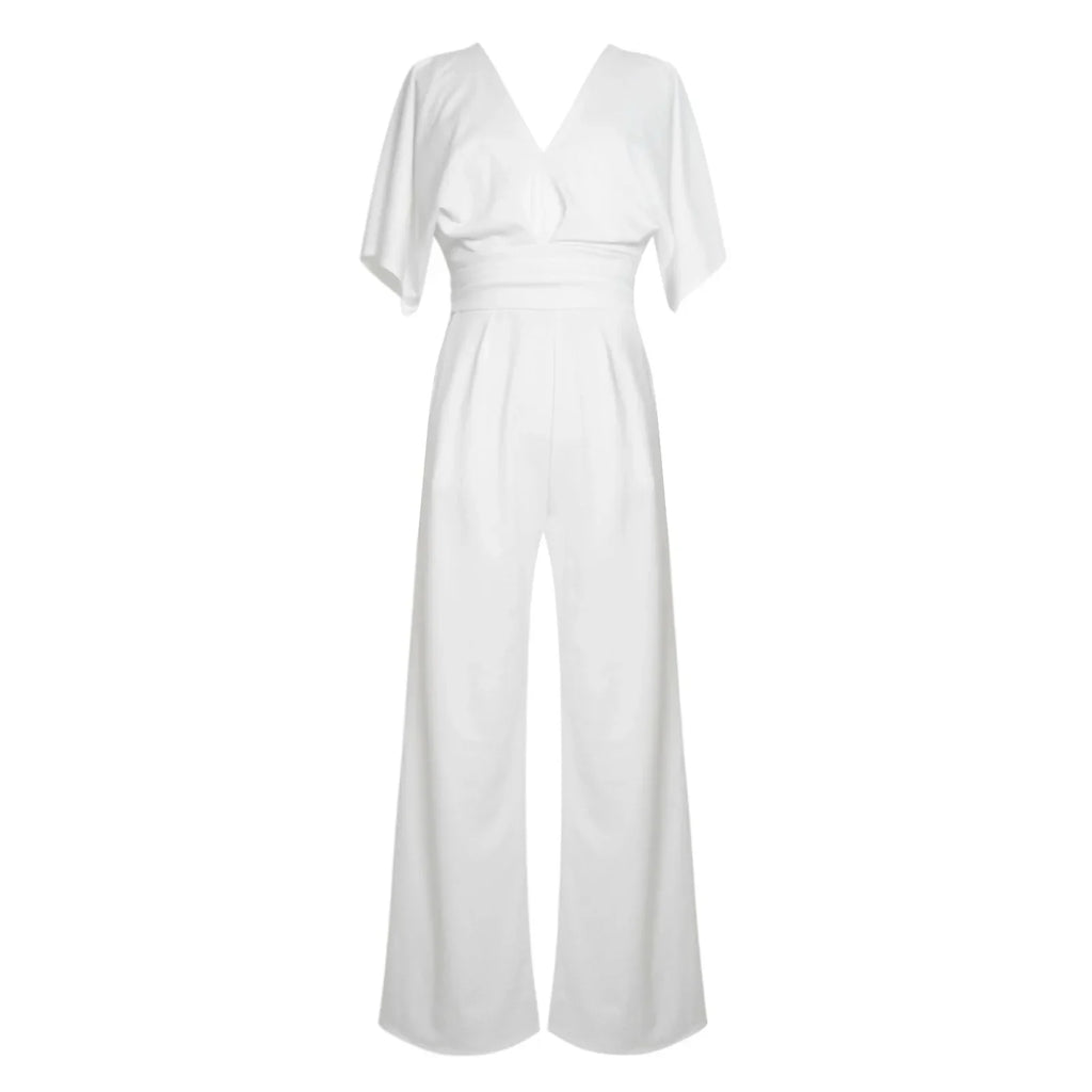 Deep V-Neck Half Solid Casual One-Piece
