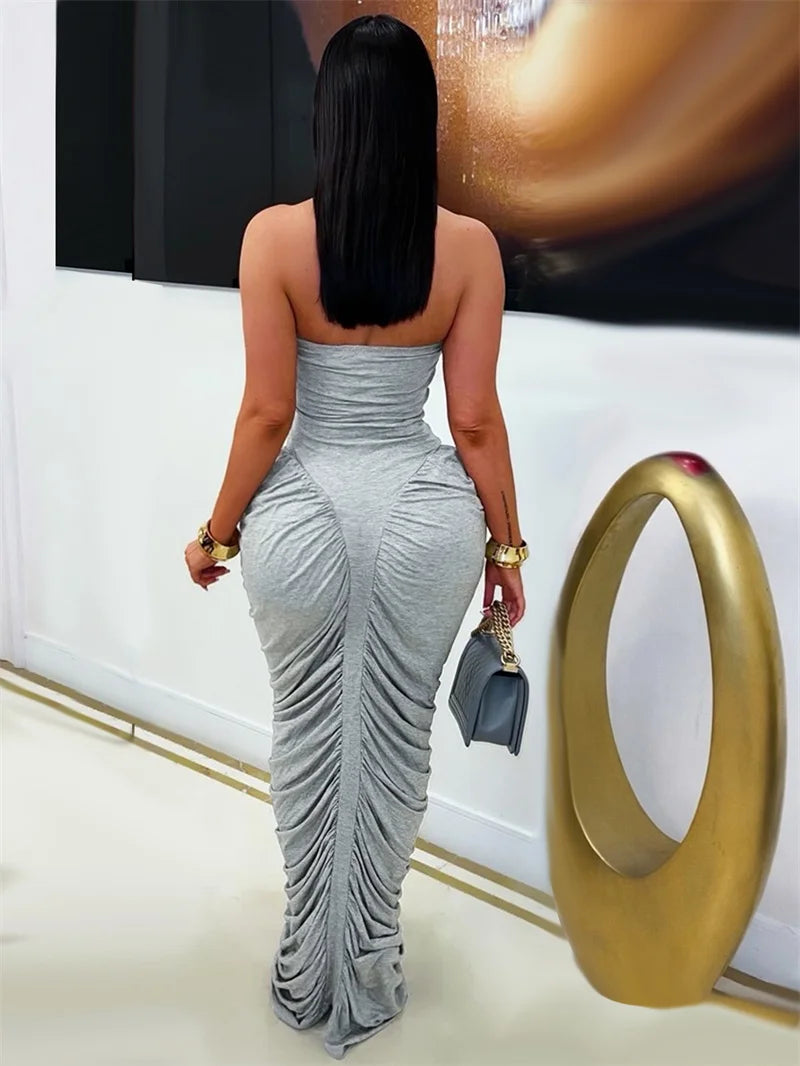 Mirador Elegant Tube Strapless Bodycon Sleeveless Ruched Maxi Dress
