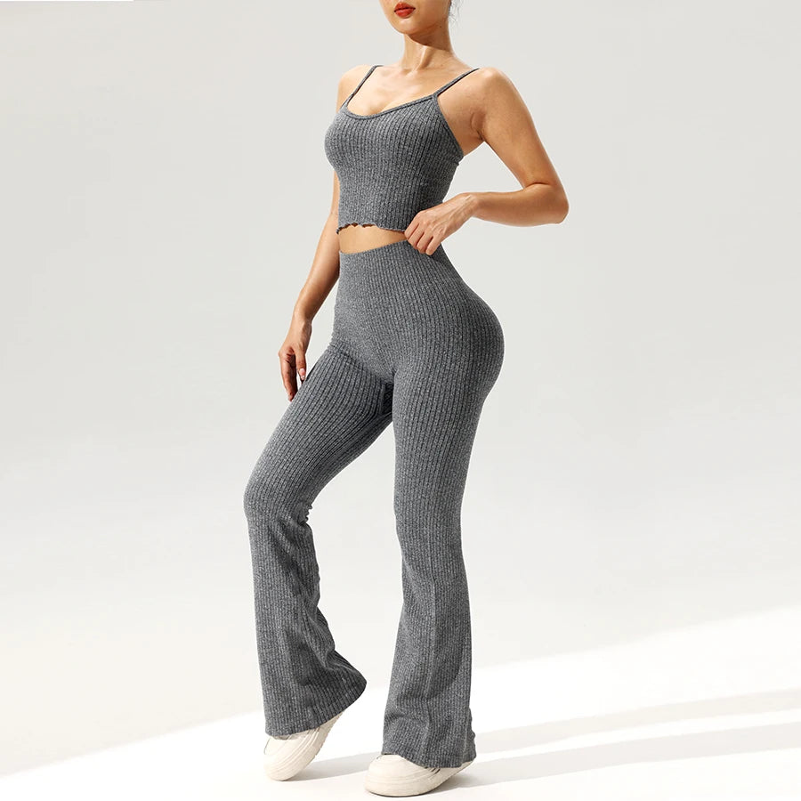 Gabriela Seamless Flared Pants Ribbed Two Piece Sets