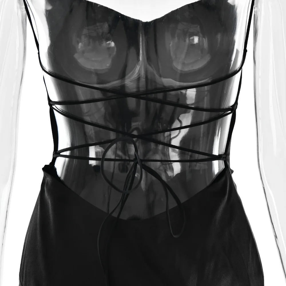 Stony Point Satin Long Dr with High Slit And Lace Trim Charming Dress