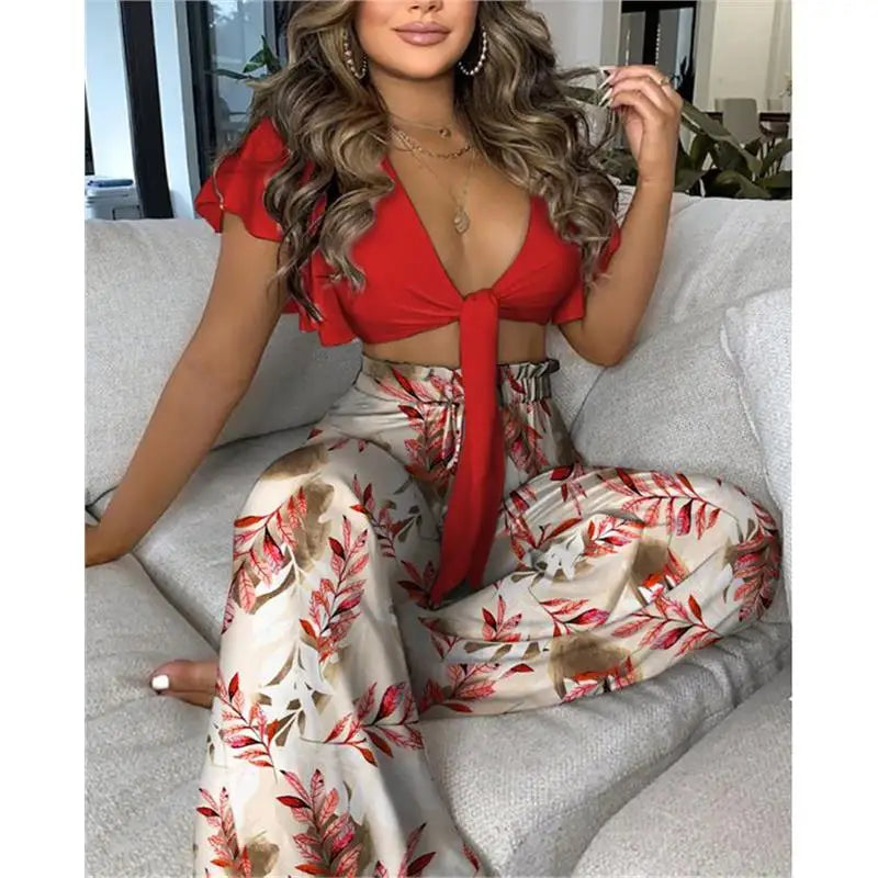 Hilda Belted Low Long Thouser Casual Two Piece Sets