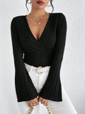 Uranus Long Sleeved V Neck Slim Striped Long Sleeved Knitted Tops
