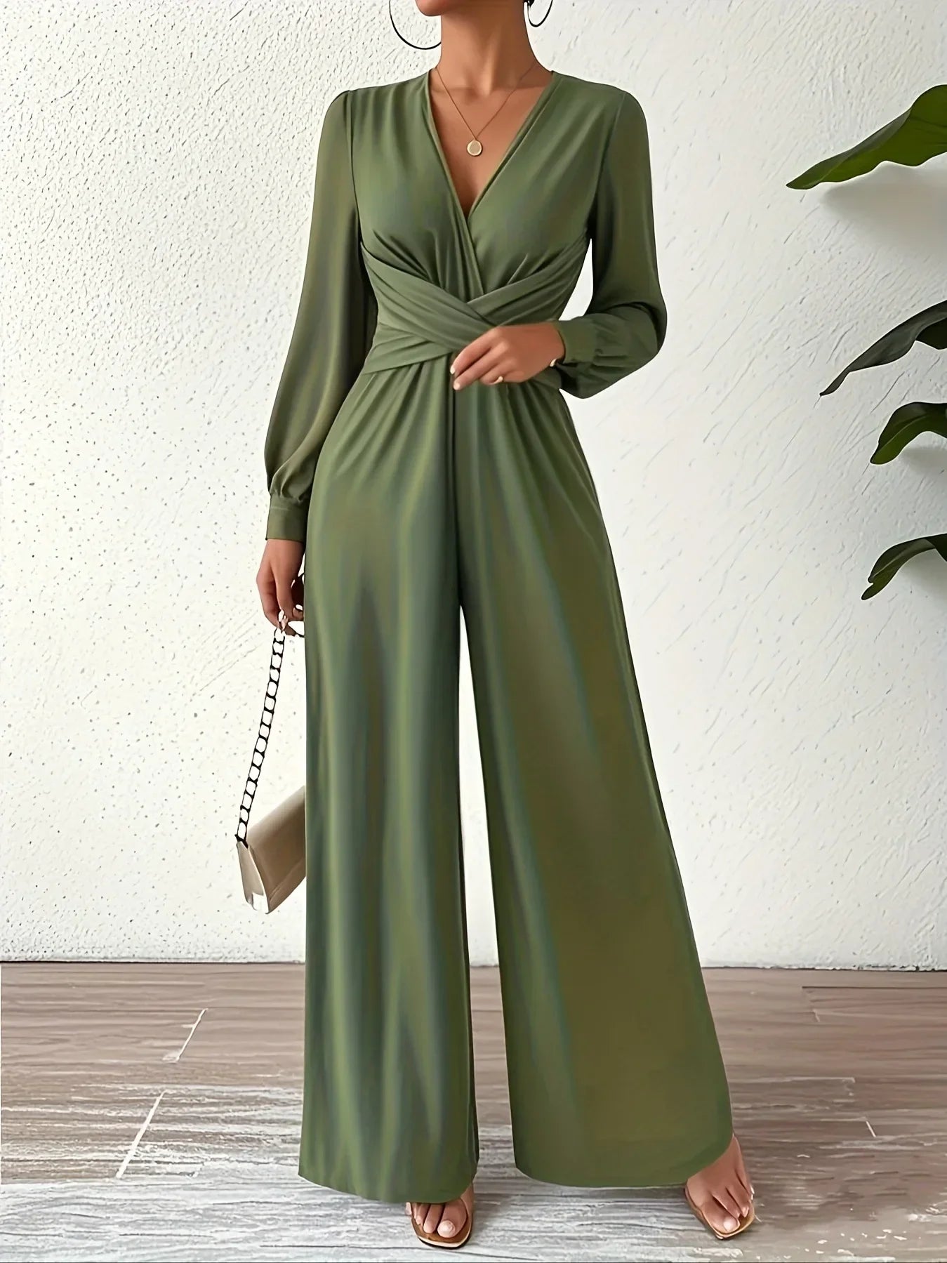 Royal Oak Elegant Professional Wear Jumpsuit Fashion Solid Color V-neck