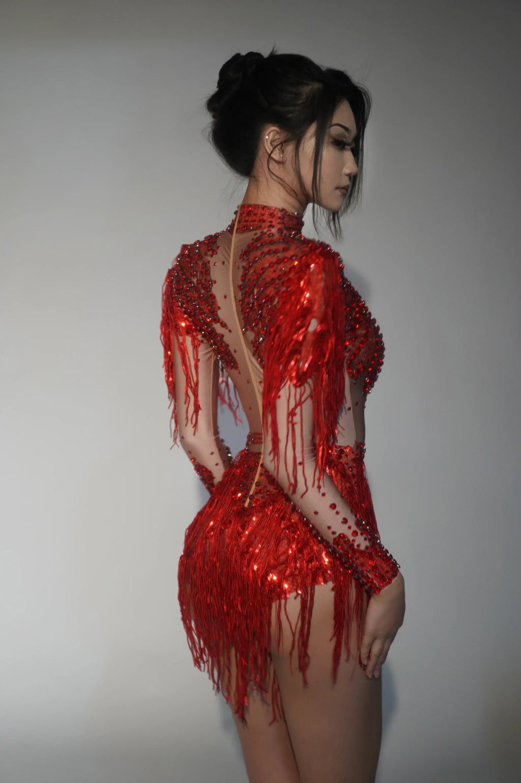 Chambersburg Sparkly Rhinestone Sequin Tassel Stretch Jumpsuit