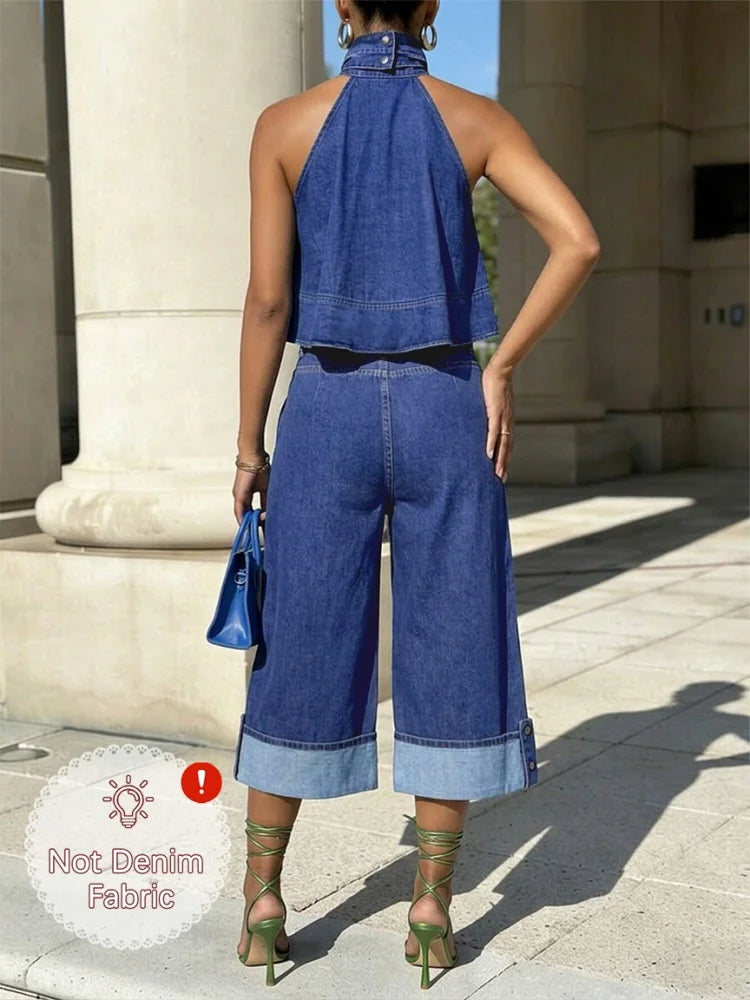 Tamara Halter Neck Sleeveless Cropped Two Piece Sets