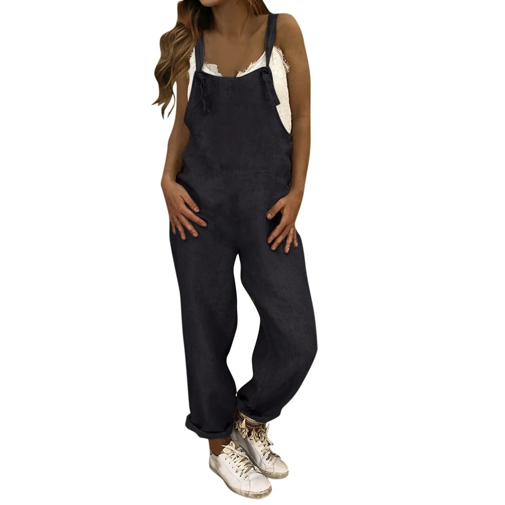 Women Plus Size Overalls Jumpsuits Casual Solid Loose Dungarees Retro Fashion