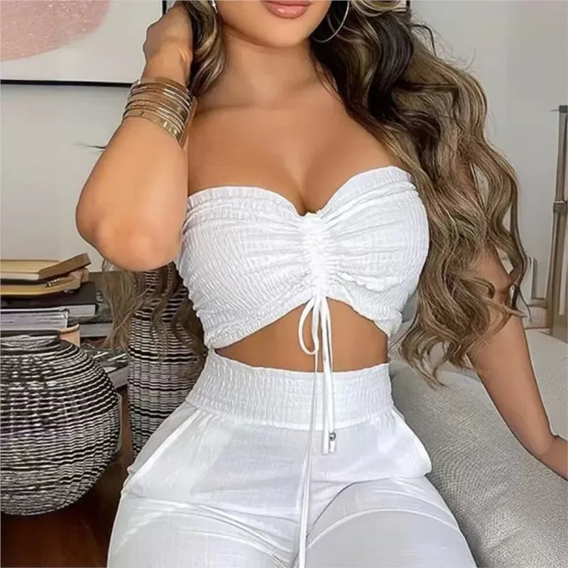 Samara White Waistless Slim-Fitting Two Piece Sets
