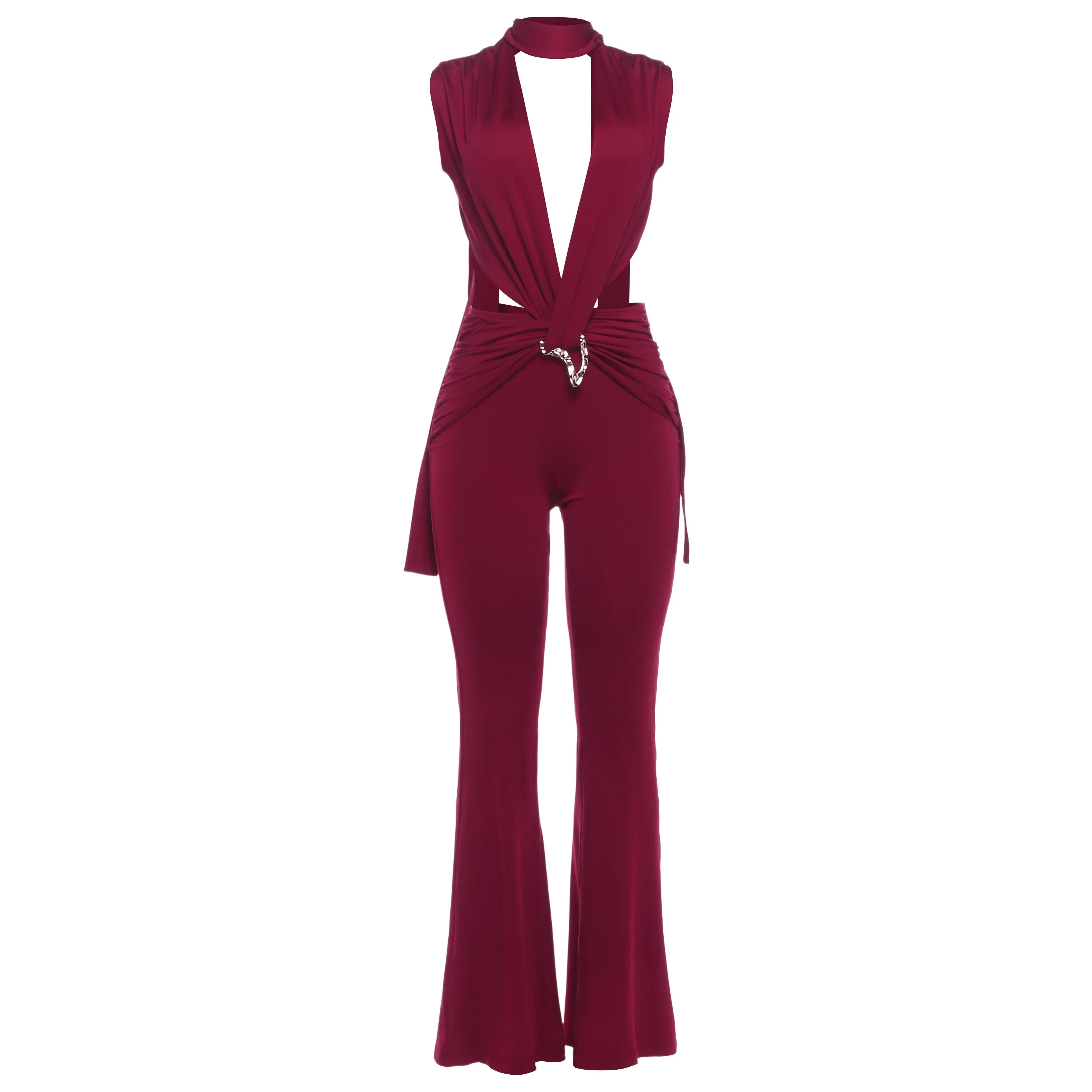 Syracuse Ruched Waistless Metal Cross Hollow Bandage Coquette Midnight Jumpsuit