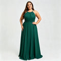 Los Mina Plus Size Halter Chiffon Bridesmaid Spaghetti Straps A Line Maxi Dress