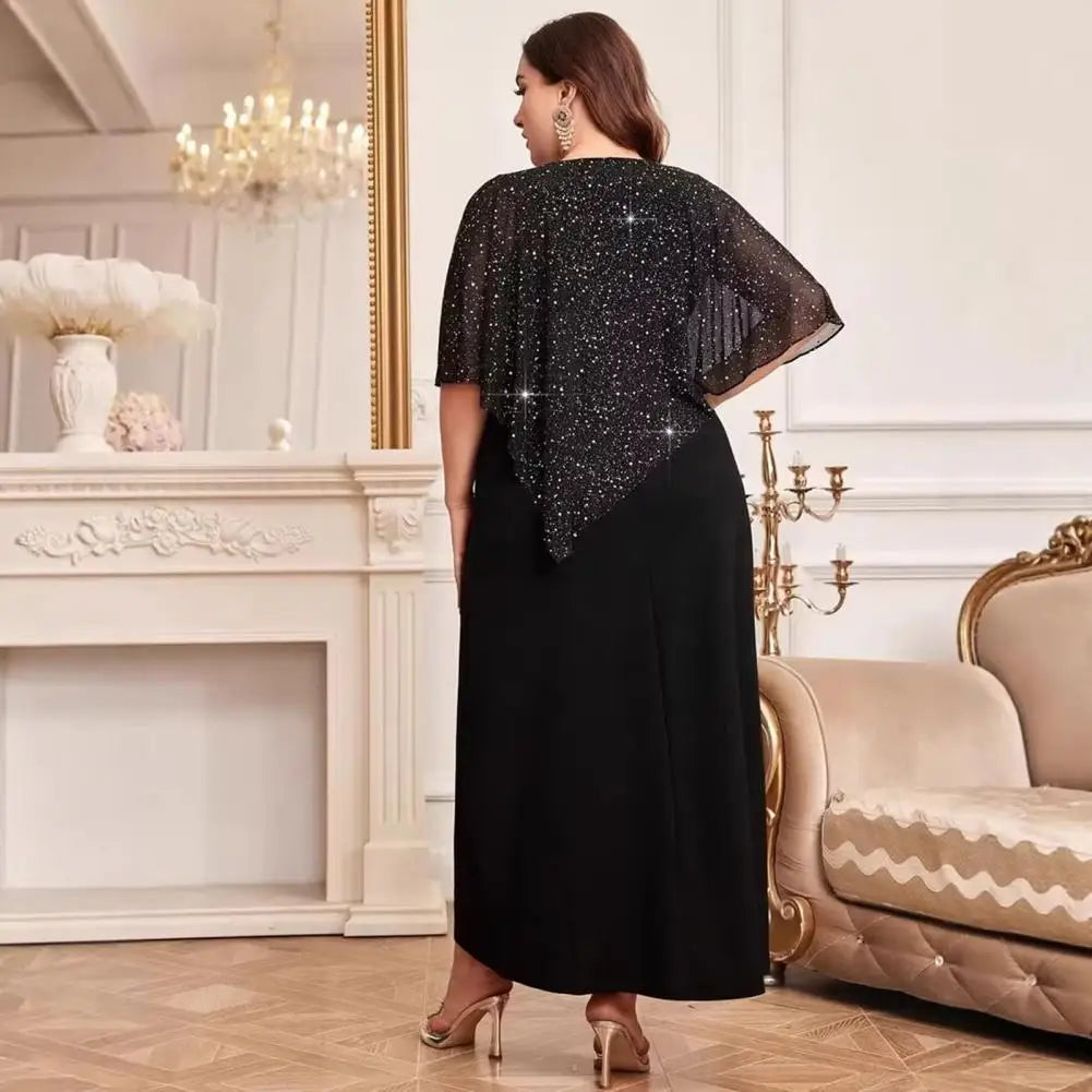 Orlando Plus Size O Neck Midi Loose Lady Chiffon Sequin Sexy Elegant Dress