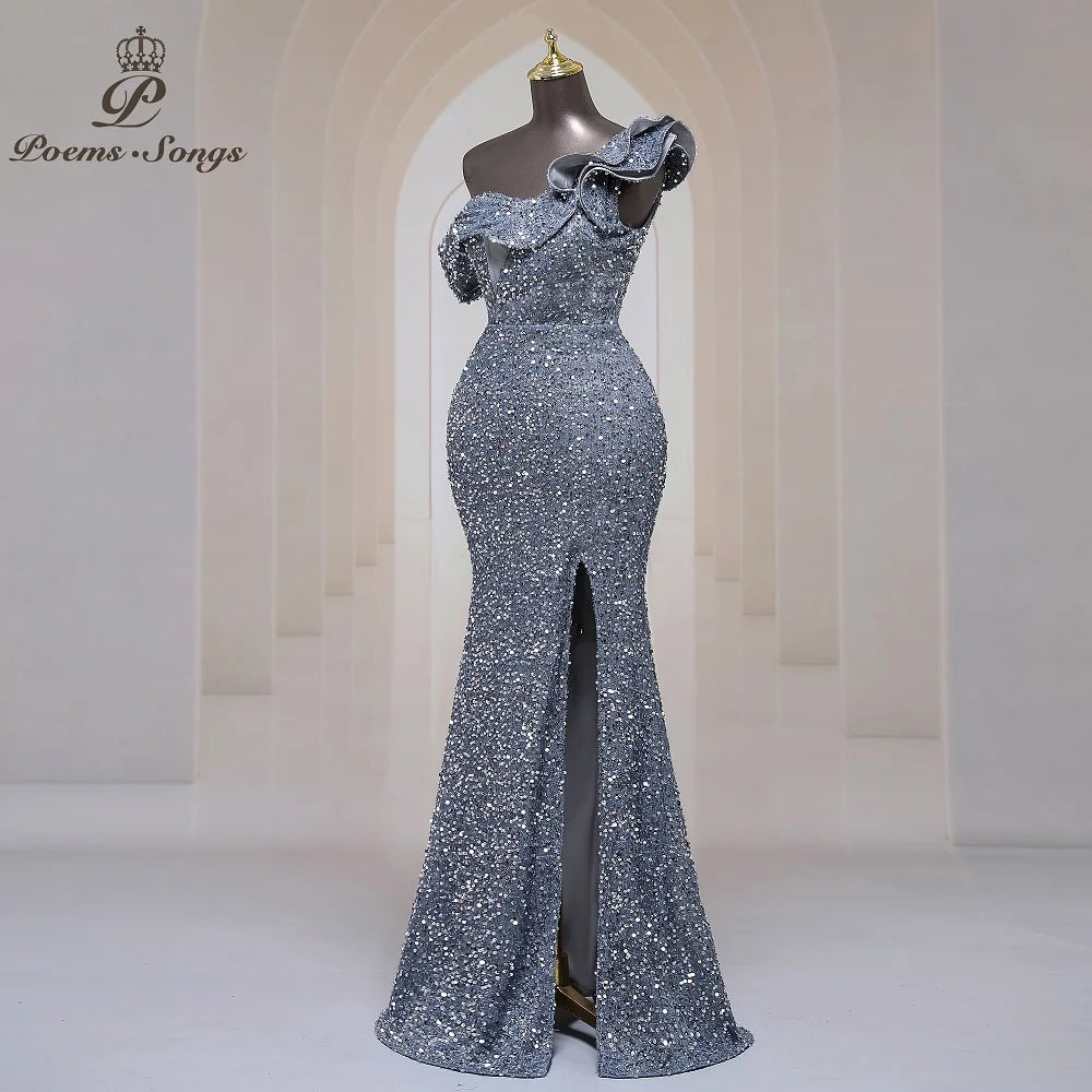 Georgia One Shoulder Evening Mermaid Sequins Party Maxi Dresses