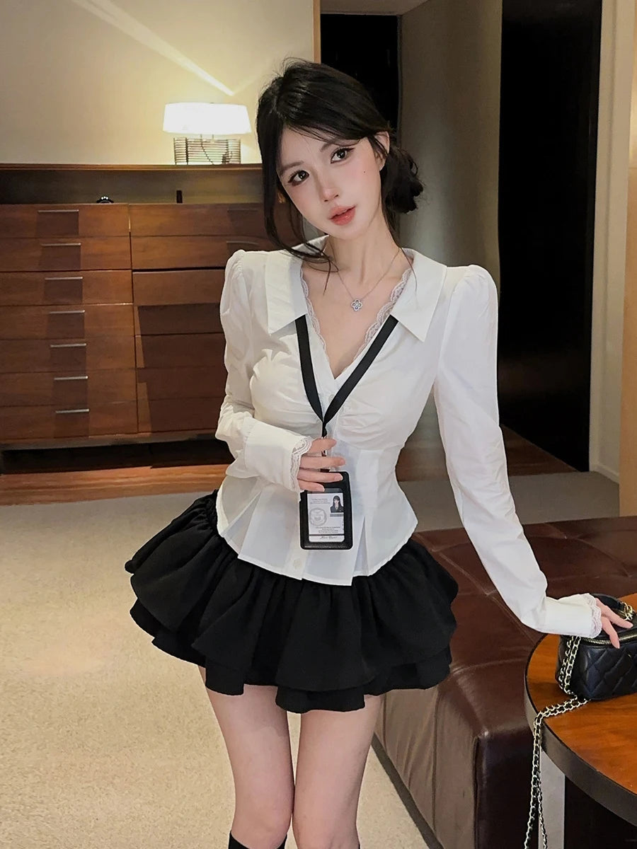 Naomi Long Sleeve Lace Puffy Two Piece Sets