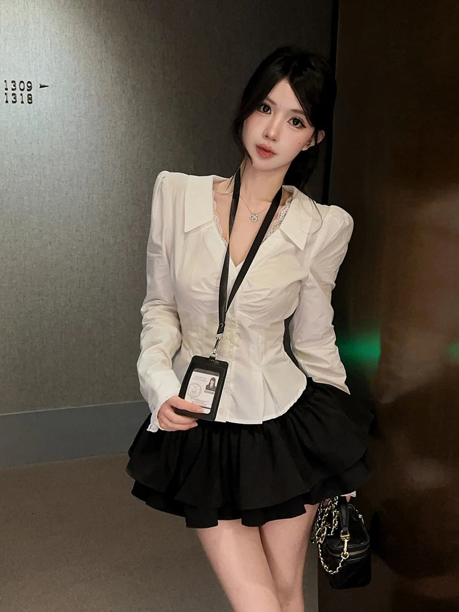 Naomi Long Sleeve Lace Puffy Two Piece Sets