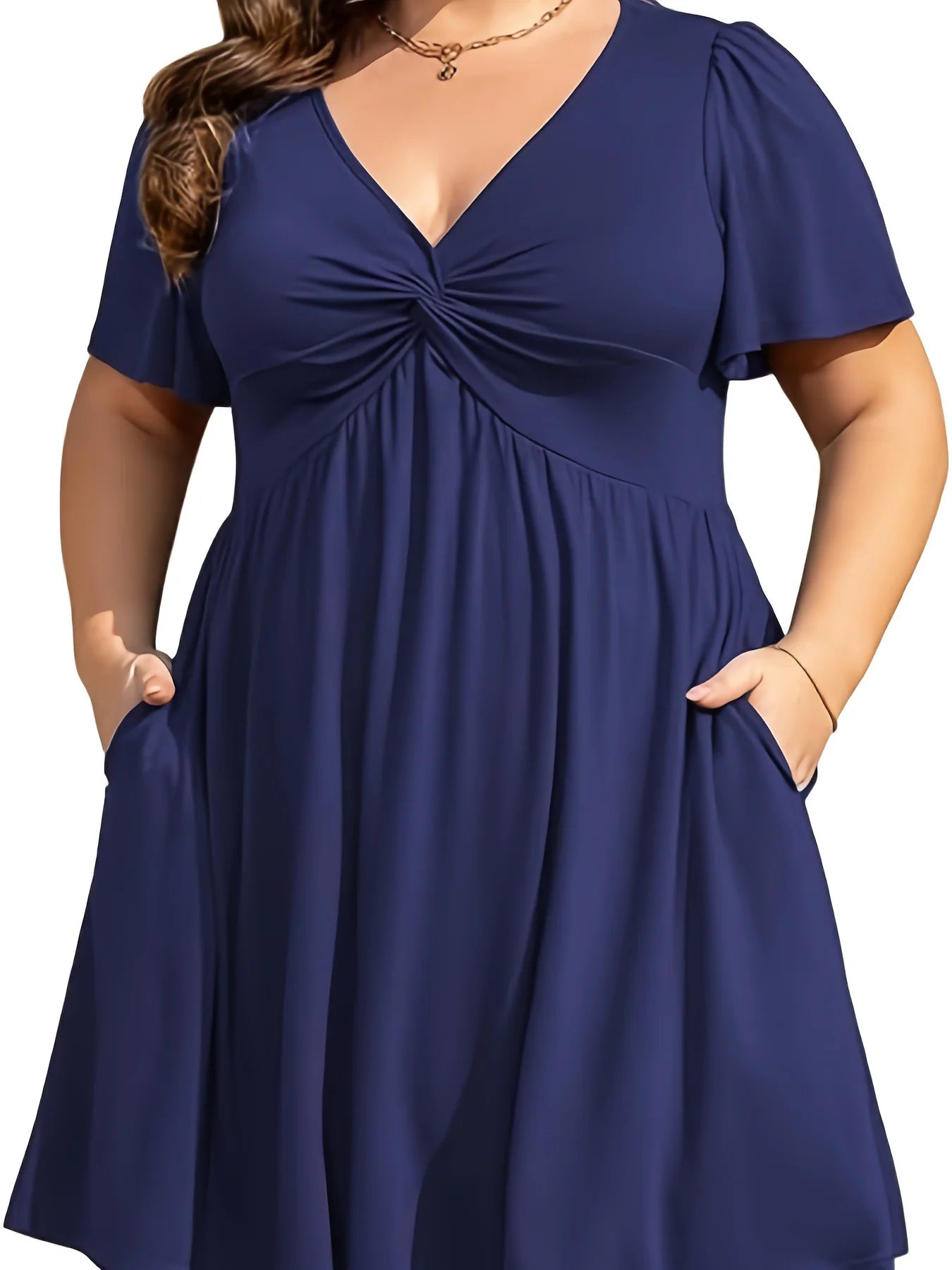 Boca Raton Plus Size Casual Deep V Neck Twisted Bust Mini Dress