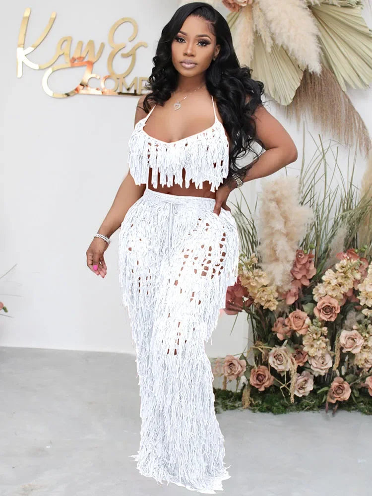 Emely Bodycon Outfit Tassel Two Piece Sets