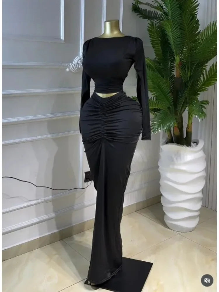 Sexy Fashion Ruched Crop  and Long S.kirts Suit Street Sexy Set