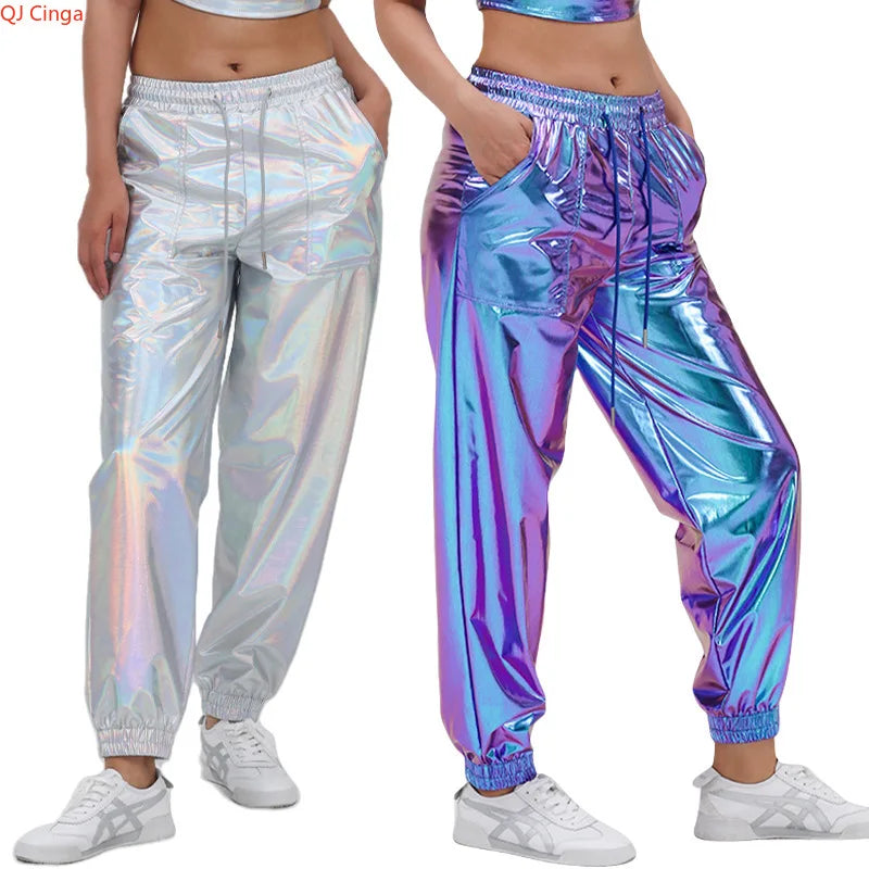 Turik Glossy Elastic Waist Drawstring Performance Trousers Pants