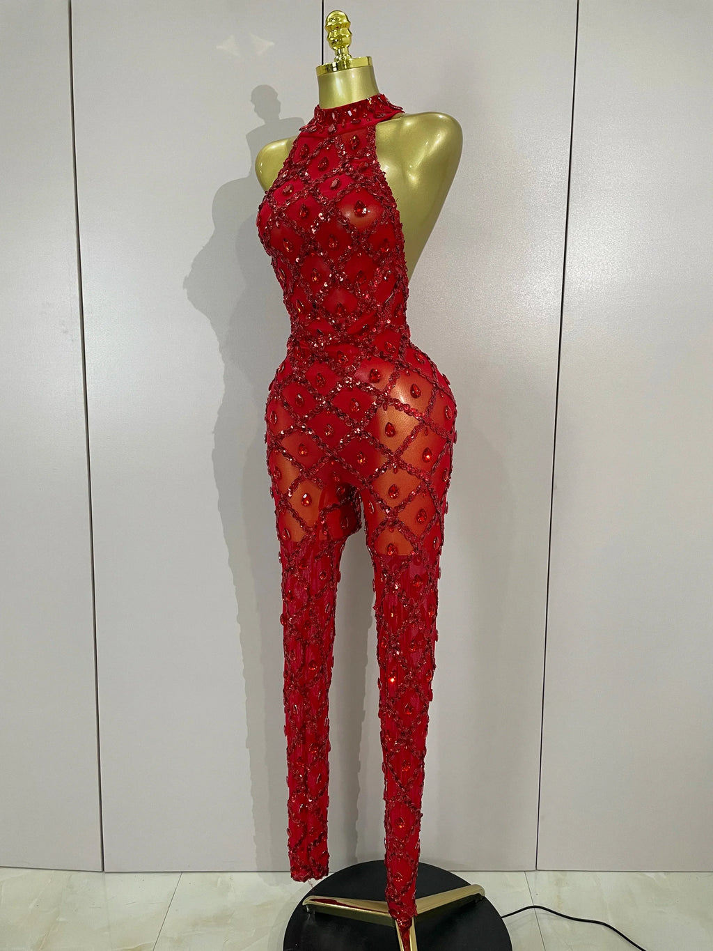 Scranton Sparkly Black Diamond Mesh See THhrough Jumpsuit