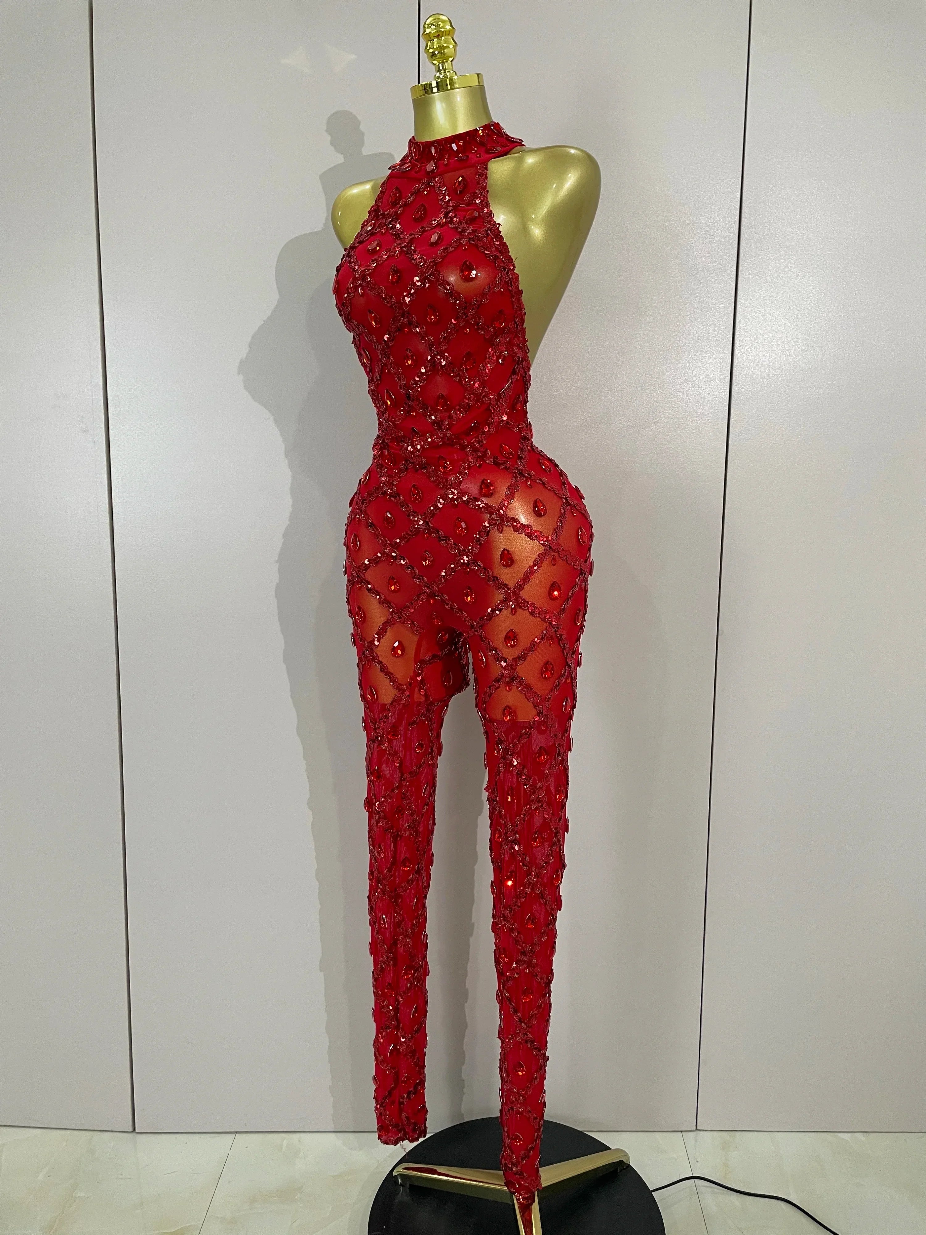 Scranton Sparkly Black Diamond Mesh See THhrough Jumpsuit