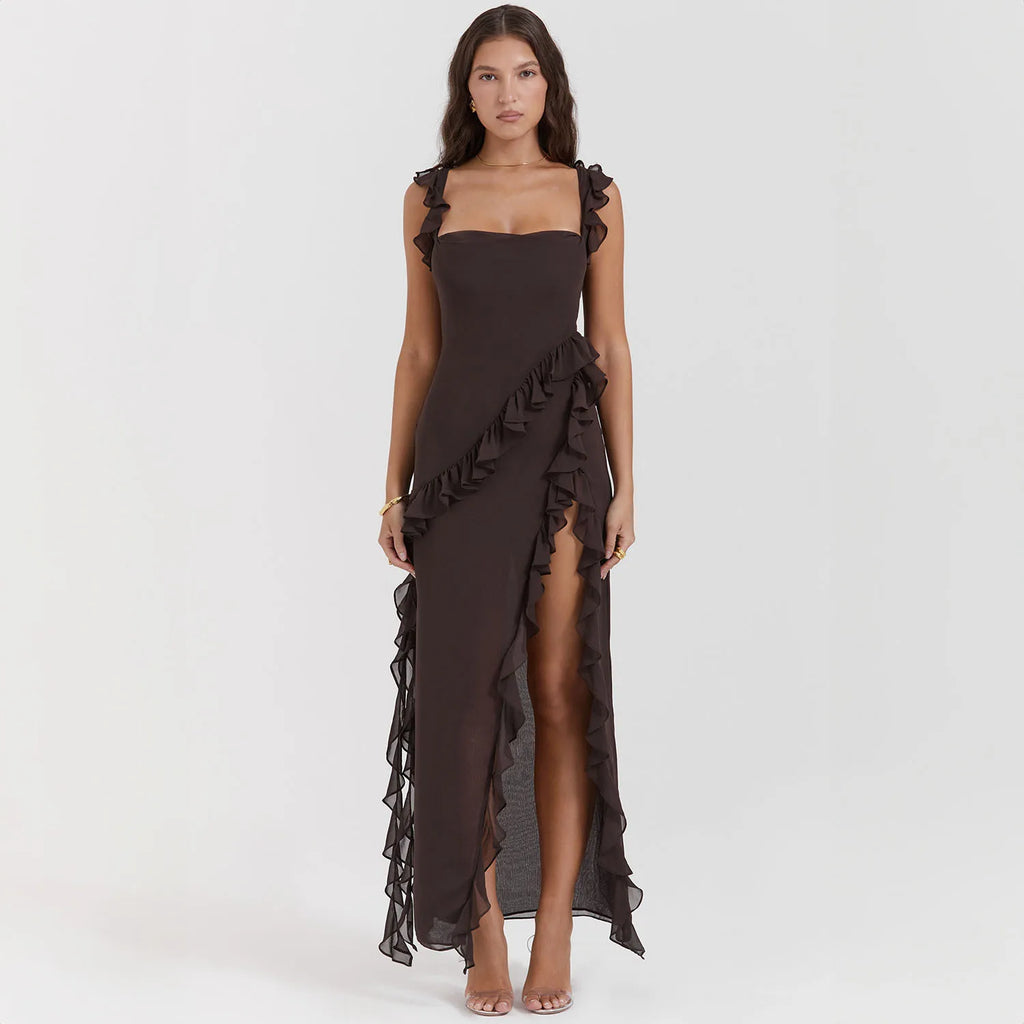 Bonao Elegant Long Backlesss Sexy High Slit Streamer Party Dress