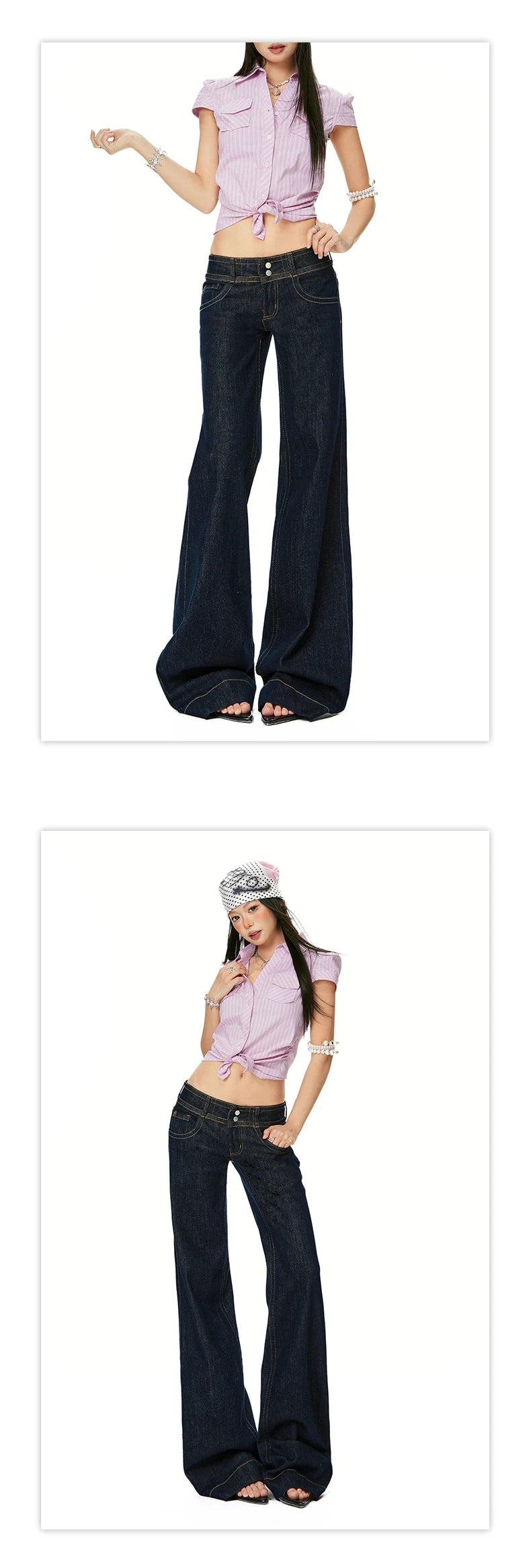 Women Vintage Blue Jeans Hip Hop Fashion Streetwear Y2K Wide Leg Straight