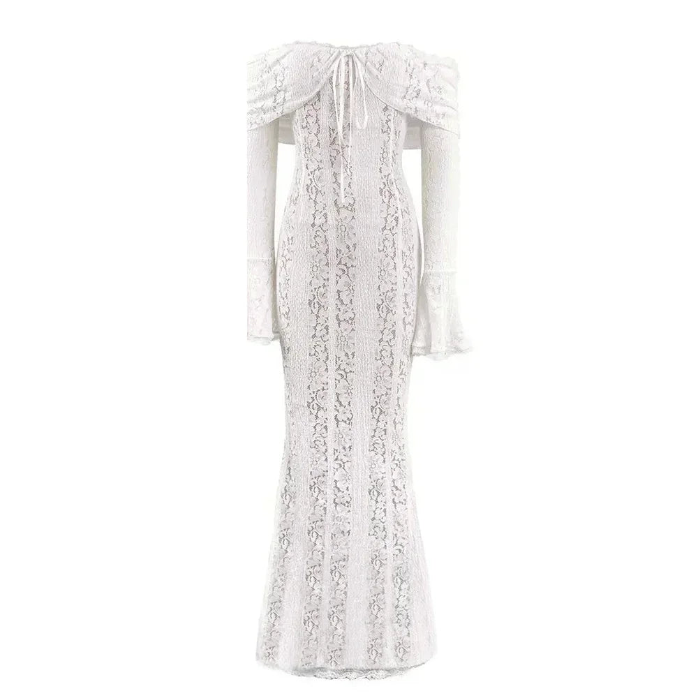 Grafton Suninheart White Evening Long Sleeve Lace Elegant Party Dress