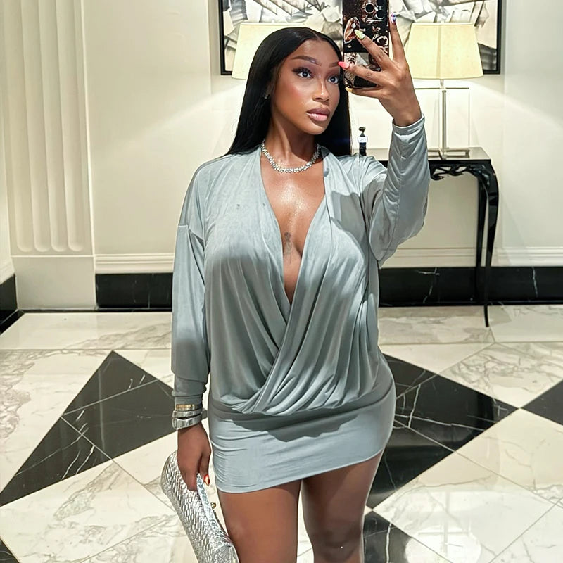 Elegant Peach Hip Full Sleeve Banquet Clubwear Skinny Mini Bodycon Dress