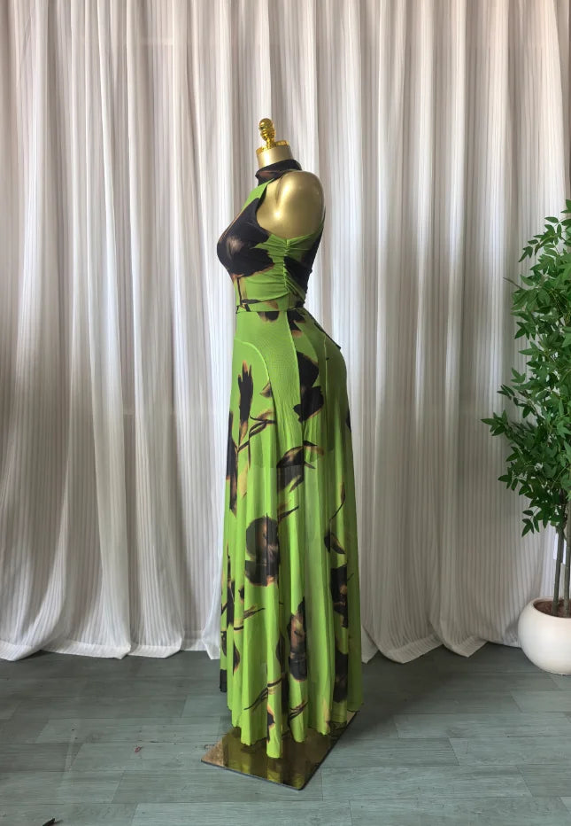 O Neck Sleeveless Floral Print Mermaid Evening Birthday Beach Sexy Maxi Dress
