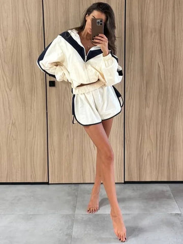 Rita Long Sleeve Zipper Ruched Loose Two Piece Sets
