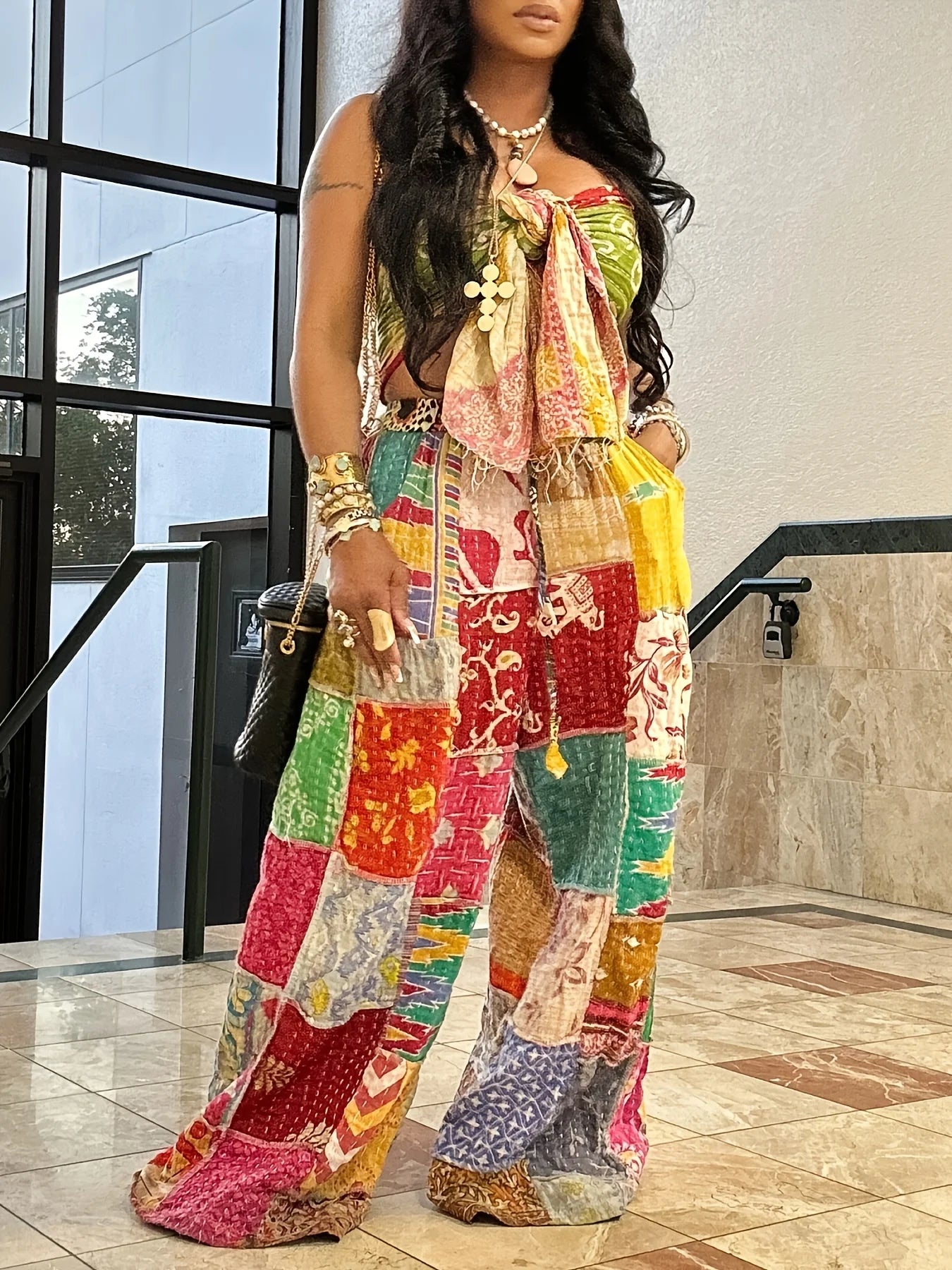 Clarkston Overalls Irregular Color Blocking Rainbow Combination Jumpsuit