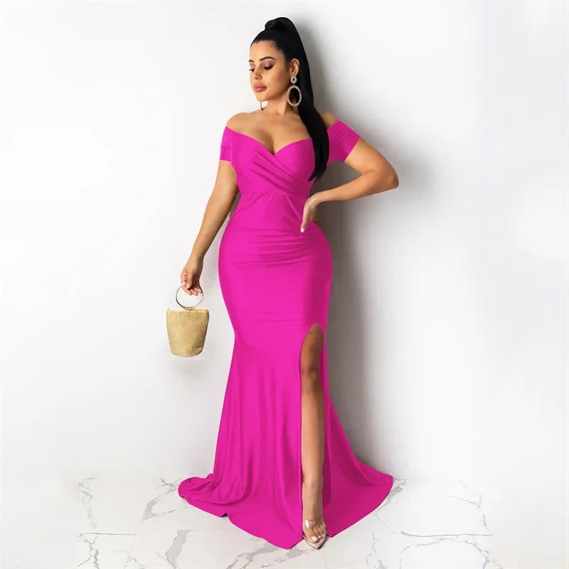 Barcelona Sexy Off The Shoulder V Neck Mermaid Evening Elegant Night Long Dress