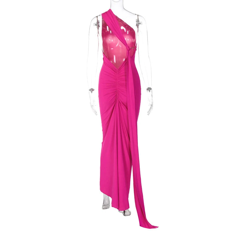 Jefferson One Shoulder Sleeveless Backless Ruched Bodycon Maxi Dress
