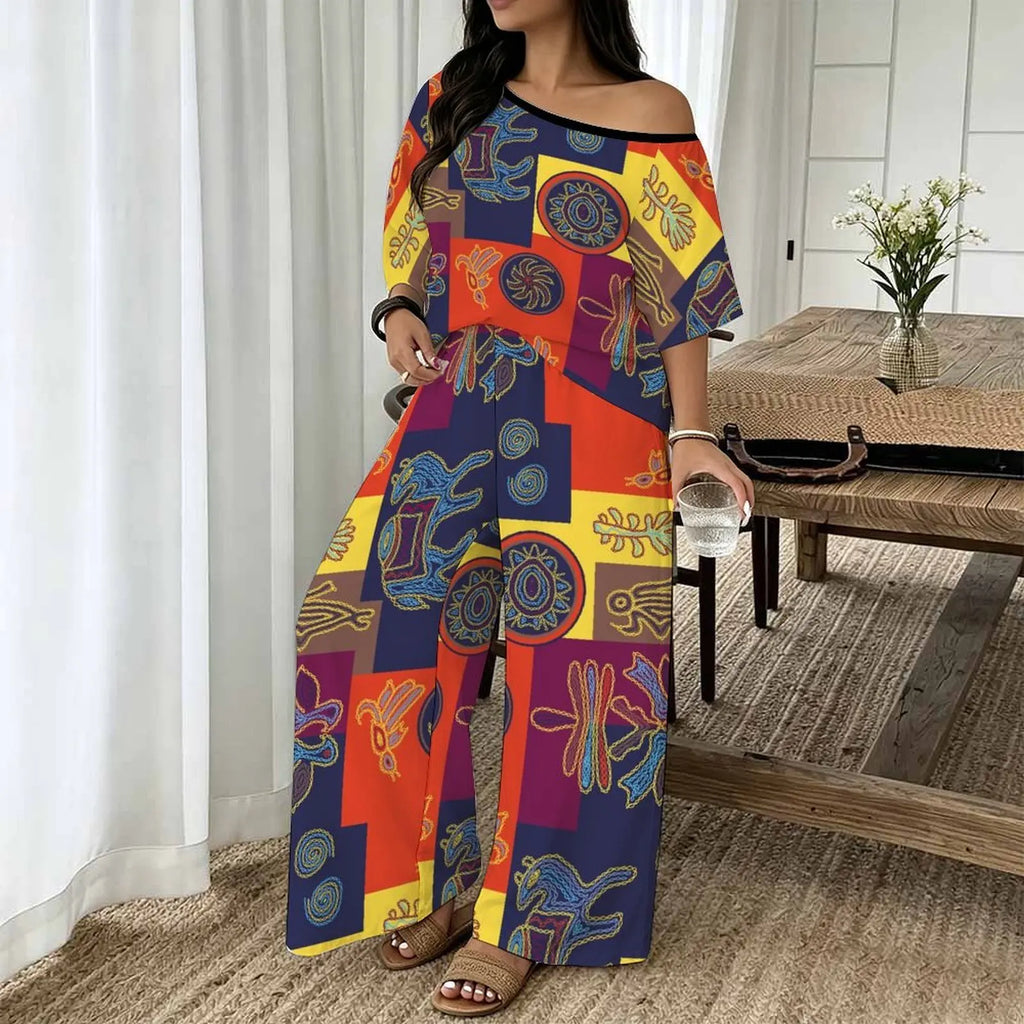 Vietnam Plus Size Printed Two Piece Set Street Retro Look