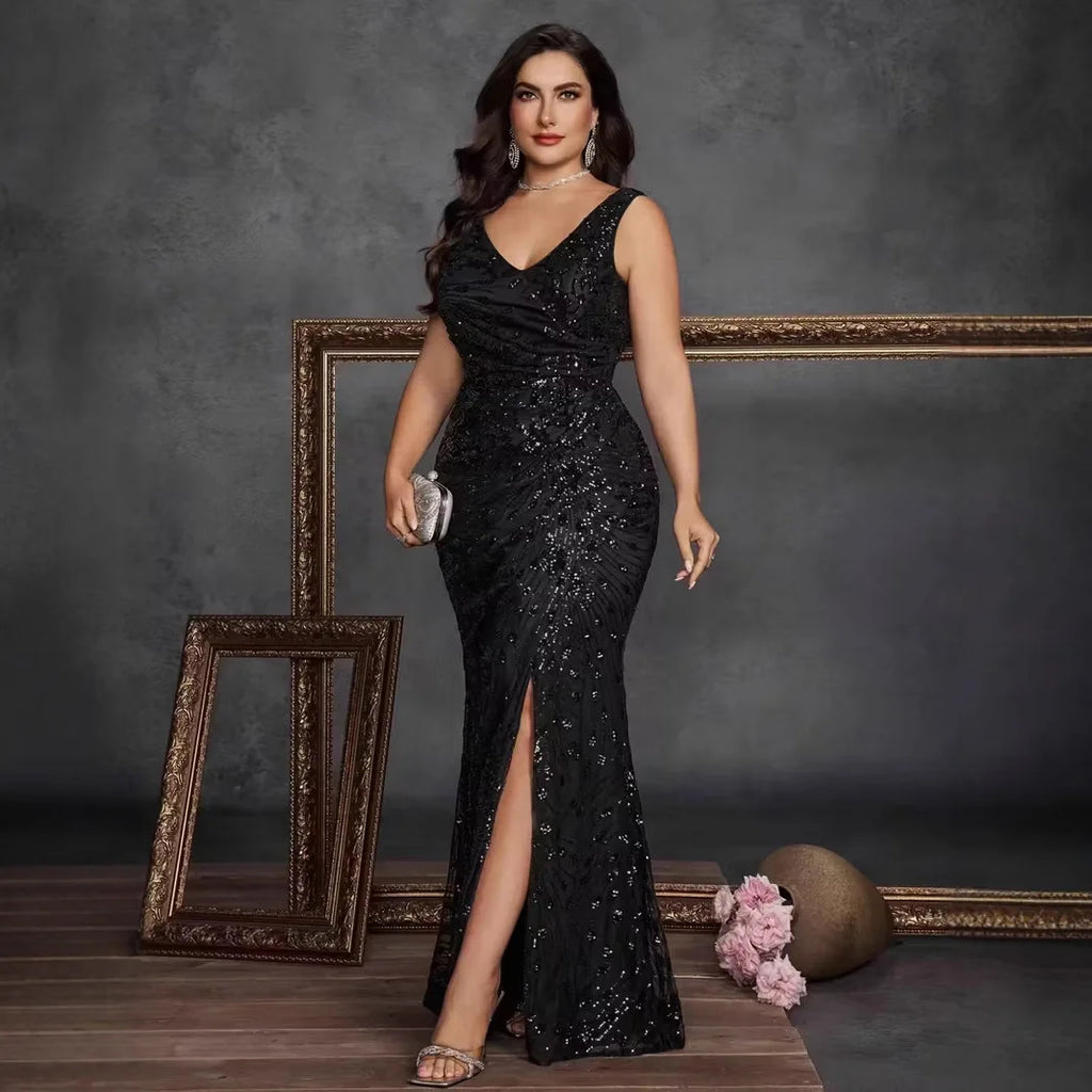 Rumera Long Neck Hanging Single Shoulder Evening Gown Elegant Maxi Dress