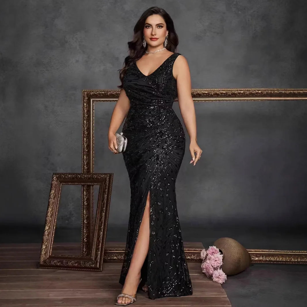 Rumera Long Neck Hanging Single Shoulder Evening Gown Elegant Maxi Dress