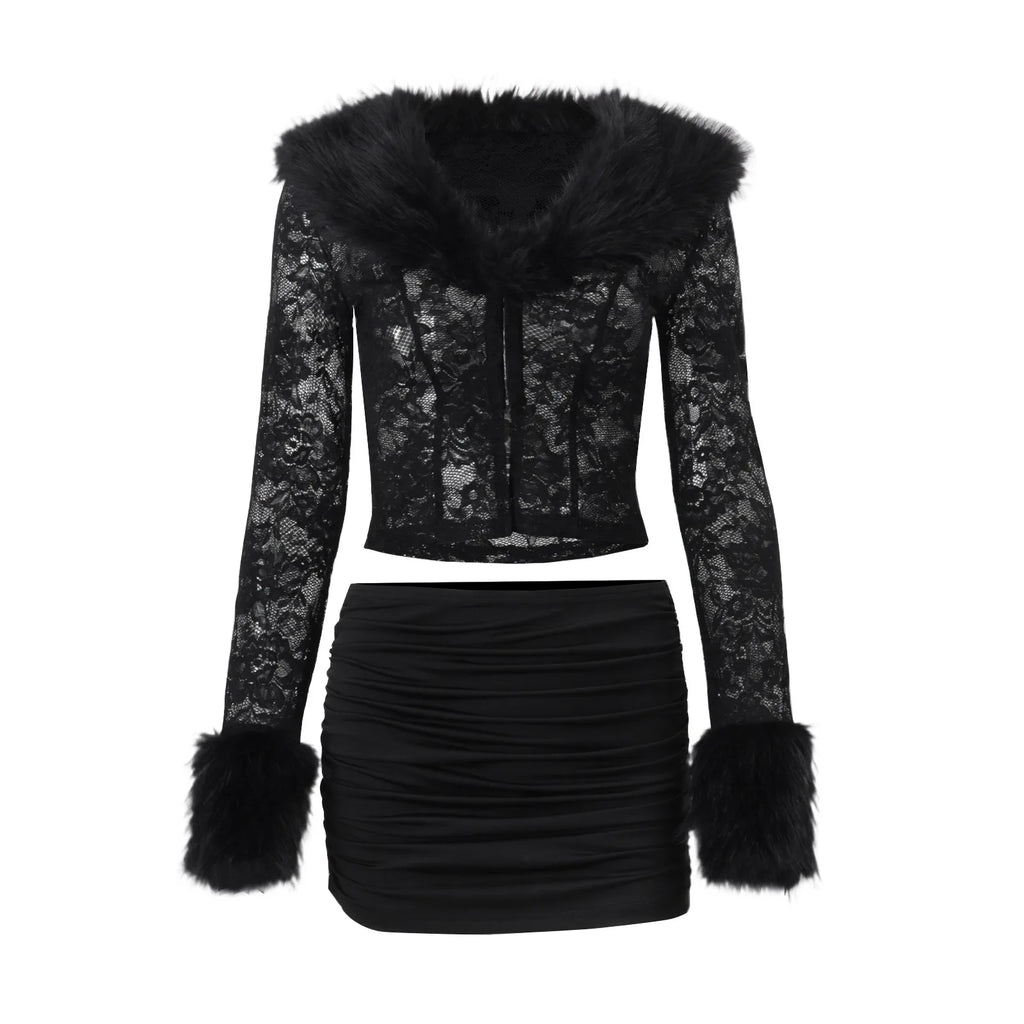 Chantal Fashion Lace Plush Long Sleeve Two Piece Sets