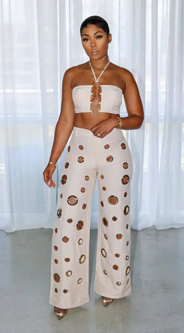 Beacon Falls Sleeveless Strapless Wide Leg Hole Hollow Out Two Piece Set