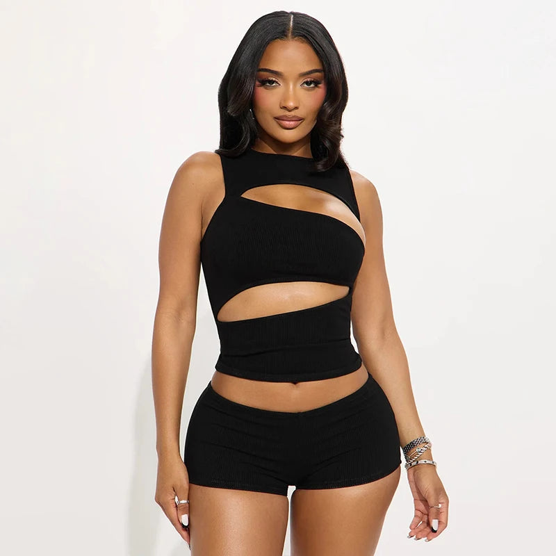 Ana Round Neck Sleeveless Cut Out Two Piece Sets
