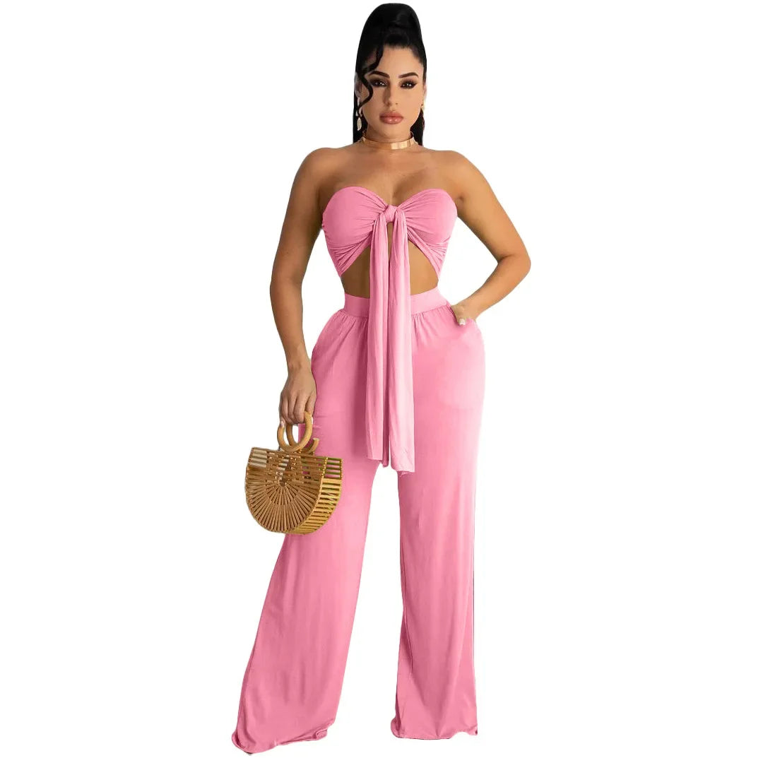 Geraldine Fashionable Casual Wrap Chest Two-Piece Sets
