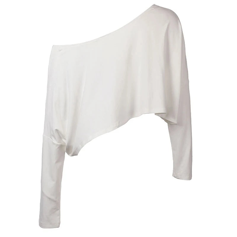Mercury Streetwear Off Shoulder Crop White Long Sleeve Loose Tops
