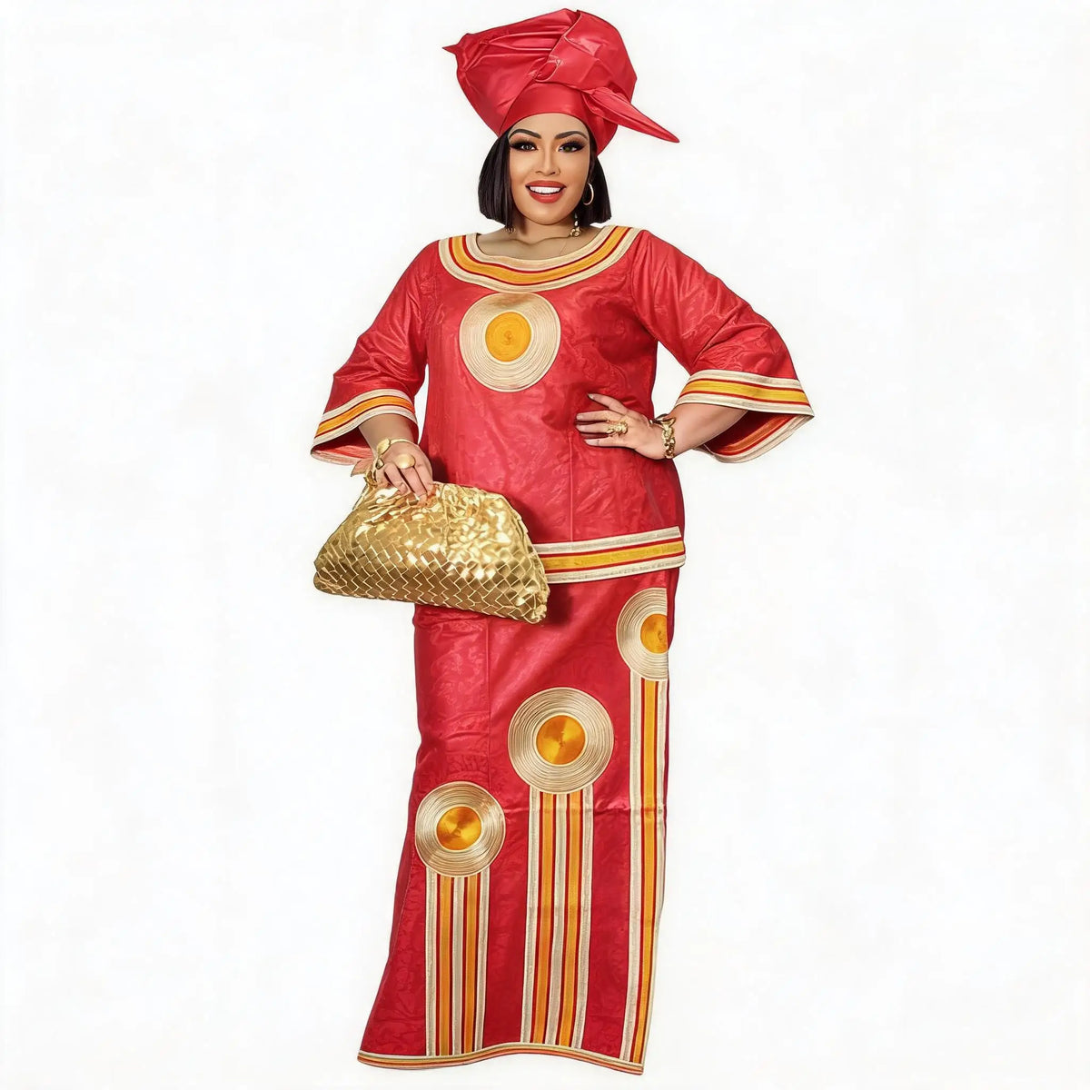 San Antonio Plus Size Bazin Riche Embroidery Design Long Dress With Scarf