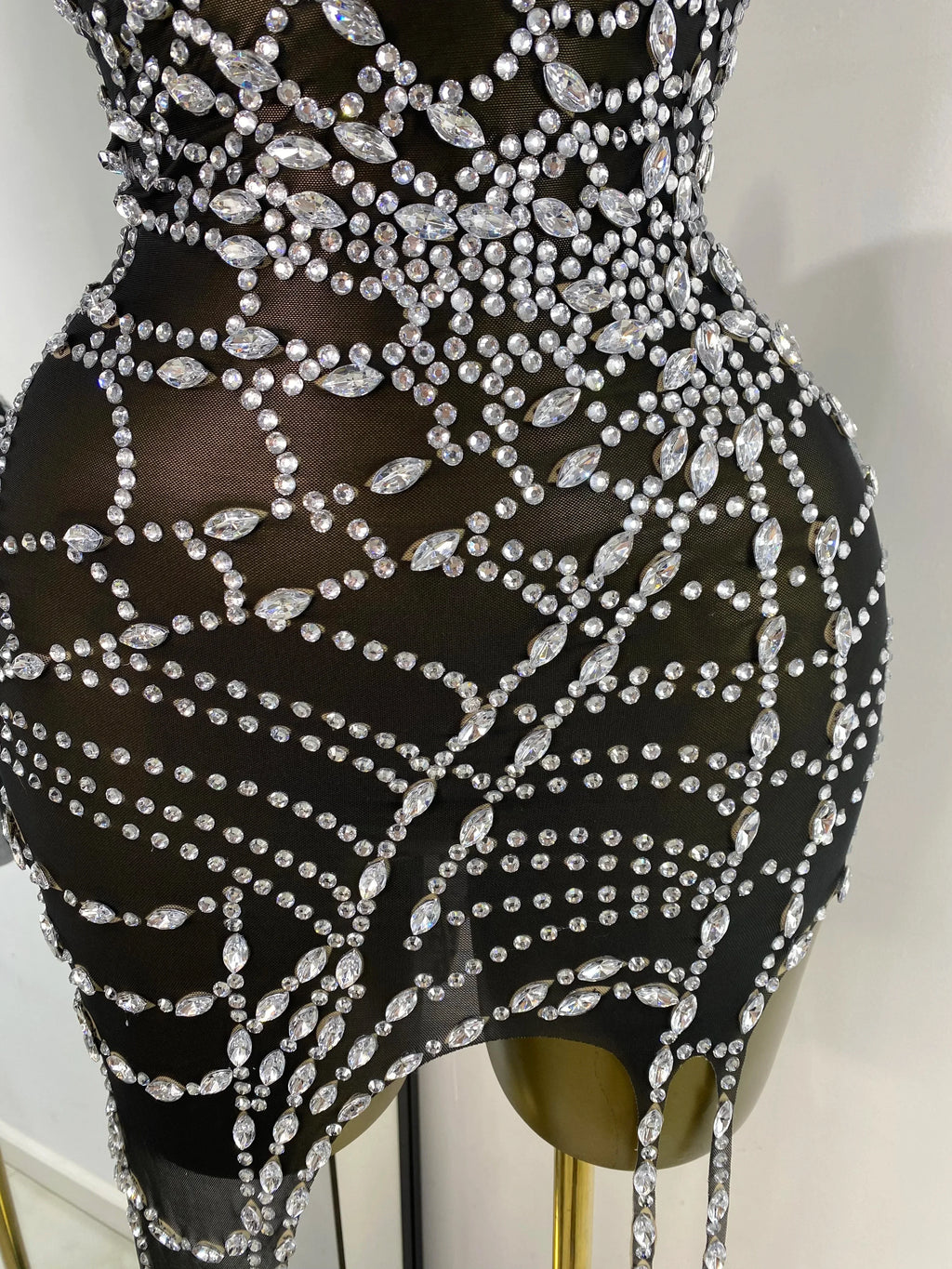 Gettysburg Club Party Punk Style Spider Rhinestones Mesh Asymmetric Dress