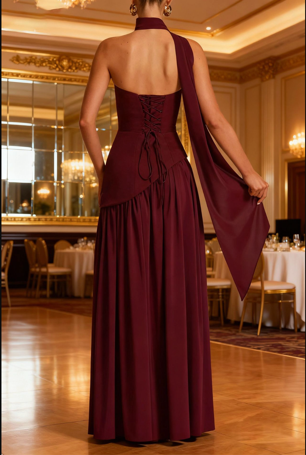Bushwick Tube Solid Color Split Sexy Backless Halter Ribbon Dress